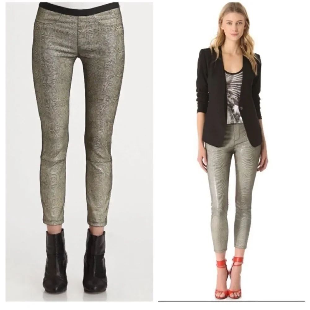 Helmut Lang Lambskin Leather Cream Black Leggings Carbon Rift Stretch Size 4